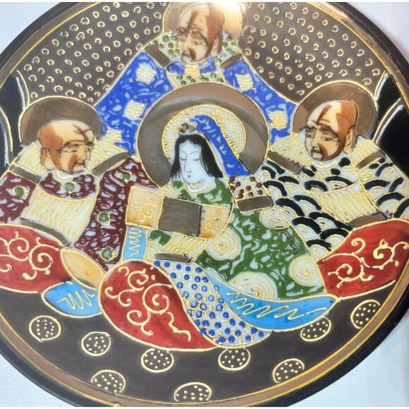Satsuma Japanese Moriage Gold Leaf Goddess & Immortals Plate 5.5" - Picture 2 of 6